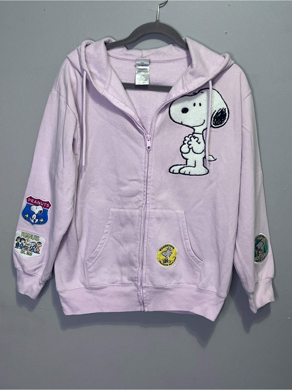Peanuts Pink Zip Hoodie with Snoopy Details Size Large